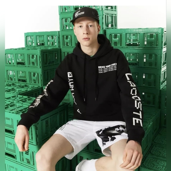 Lacoste LIVE x Minecraft Men's Black Graphic Print Loose Fit Hoodie - Size L - Picture 1 of 11